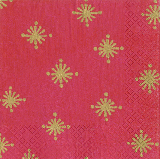 Starry Berry Red Gold Caspari Paper Lunch Napkins 33 cm sq 3 ply 20 pack