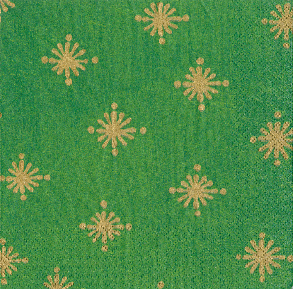 Starry Green Gold Caspari Paper Lunch Napkins 33 cm sq 3 ply 20 pack