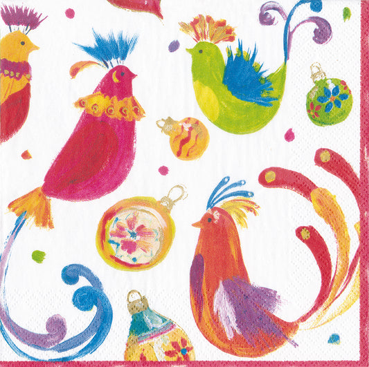 Painted Partridges White Multicoloured Birds Caspari Paper Lunch Napkins 33 cm sq 3 ply 20 pack