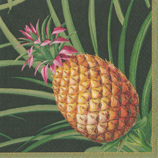 Tropical Fruit Black Pineapple Caspari Paper Lunch Napkins 33 cm sq 3 ply 20 pack