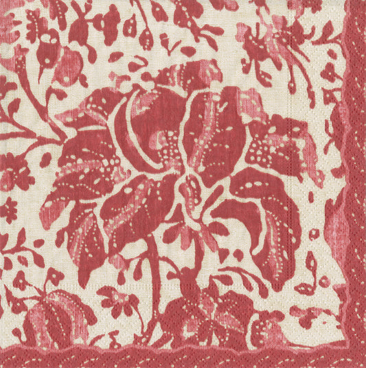 Plantation Print Vintage Red Floral Caspari Paper Lunch Napkins 33 cm sq 3 ply 20 pack