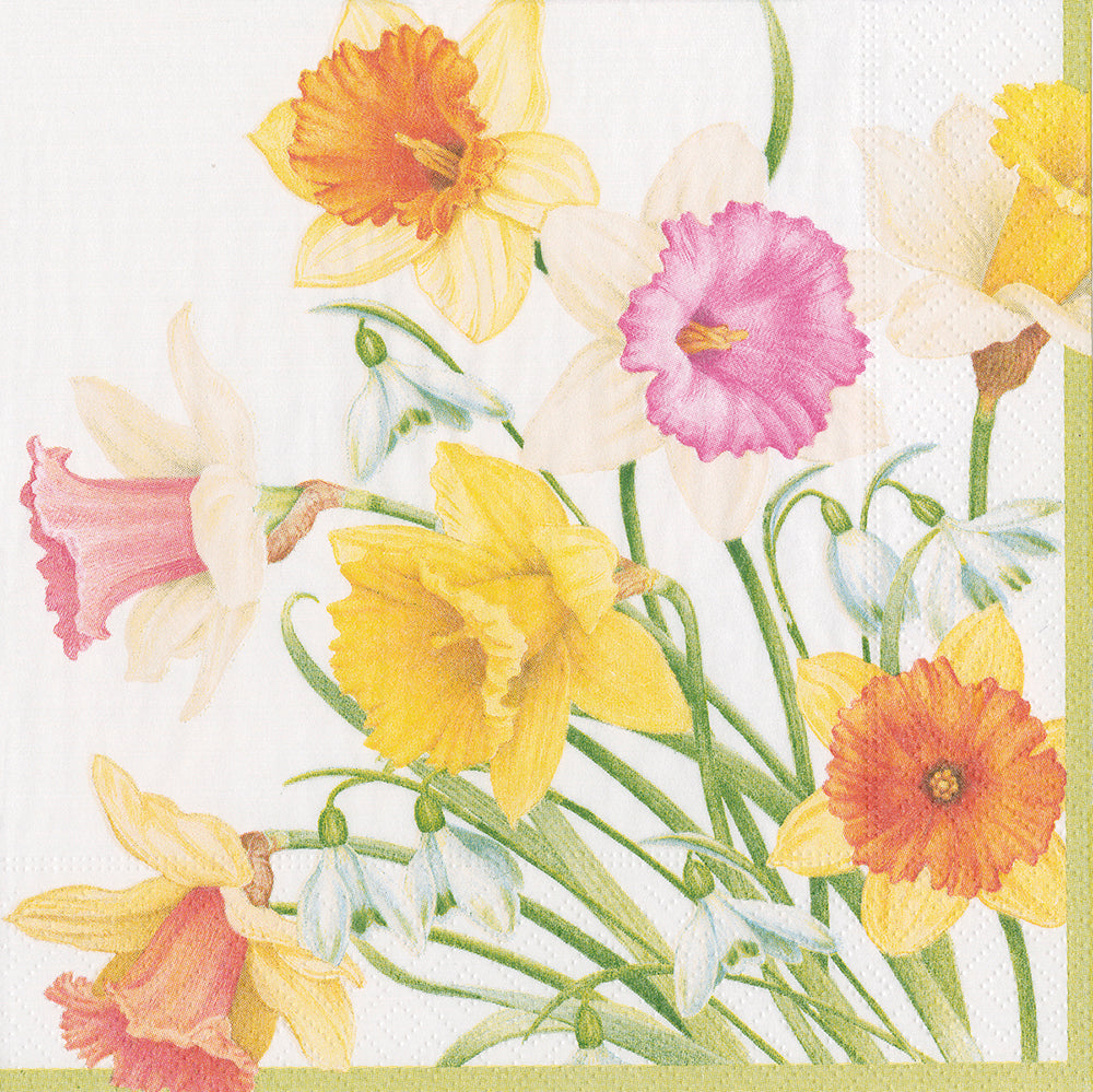 Daffodil Waltz Flowers Caspari Paper Lunch Napkins 33 cm sq 3 ply 20 pack