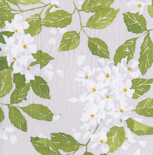 Grey Blancs de Blancs  White Flowers Caspari Paper Lunch Napkins 33 cm sq 3 ply 20 pack