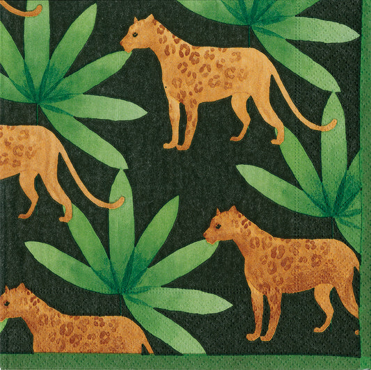 Green Panthera Black Leopards Caspari Paper Lunch Napkins 33 cm sq 3 ply 20 pack