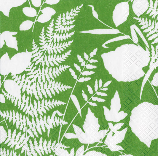 Modern Fern Green White Leaves Caspari Paper Lunch Napkins 33 cm sq 3 ply 20 pack