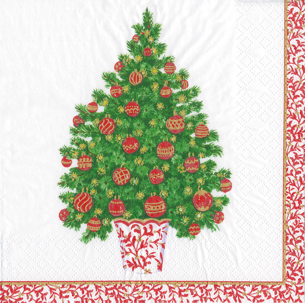 Decorated Tree by Barbara Wilson Red Caspari Paper Lunch Napkins 33 cm sq 3 ply 20 pack