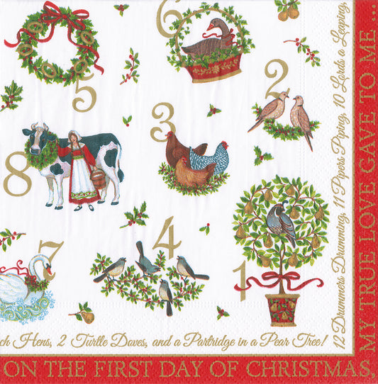 On the 12th Day by Janine Moore Christmas Advent Caspari Paper Lunch Napkins 33 cm sq 3 ply 20 pack