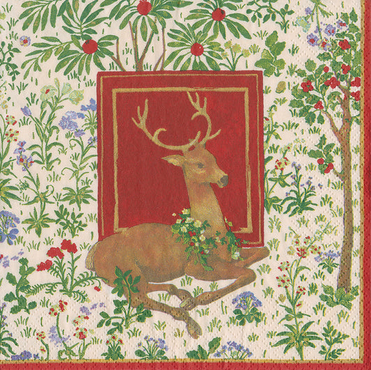 Stag by Robert Dohar Ivory Floral Caspari Paper Lunch Napkins 33 cm sq 3 ply 20 pack