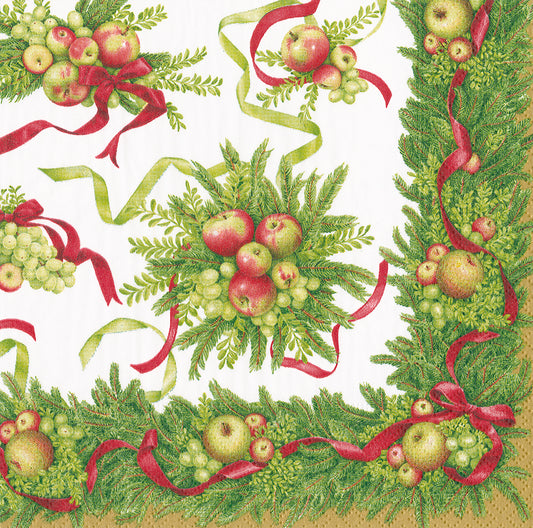 Apples and Greenery by Karen Kluglein Green Red Caspari Paper Lunch Napkins 33 cm sq 3 ply 20 pack