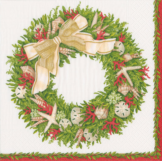 Shell Wreath by Karen Kluglein Ivory Caspari Paper Lunch Napkins 33 cm sq 3 ply 20 pack