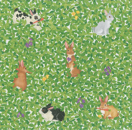 Bunnies and Boxwood by Janine Moore Green Leaves Rabbits Caspari Paper Lunch Napkins 33 cm sq 3 ply 20 pack