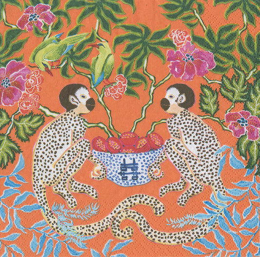 Monkeys Orange by Paige Gemmel Jungle Caspari Paper Lunch Napkins 33 cm sq 3 ply 20 pack