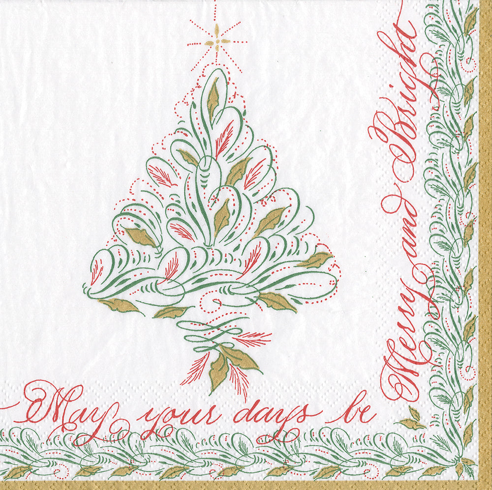 Christmas Calligraphy by Heather Held Green Red Gold Caspari Paper Lunch Napkins 33 cm sq 3 ply 20 pack