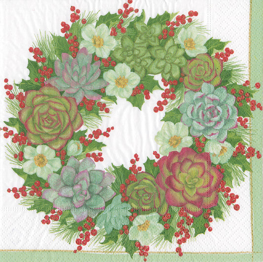 Succulent Wreath by Janine Moore Flowers Caspari Paper Lunch Napkins 33 cm sq 3 ply 20 pack