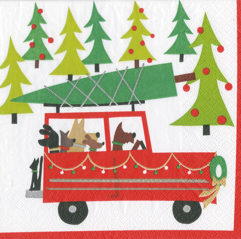 Doggy Tree Adventure Christmas Caspari Paper Lunch Napkins 33 cm sq 3 ply 20 pack