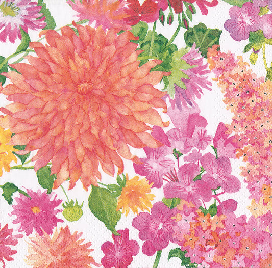 Summer Blooms Pink Flowers Caspari Paper Lunch Napkins 33 cm sq 3 ply 20 pack