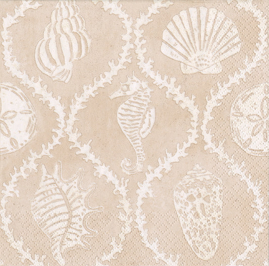 Sand Seychelles Shells Caspari Paper Lunch Napkins 33 cm sq 3 ply 20 pack