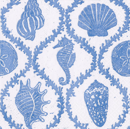 Blue Seychelles Shells Sealife Caspari Paper Lunch Napkins 33 cm sq 3 ply 20 pack