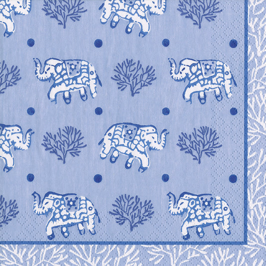 Blue Batik Elephants Caspari Paper Lunch Napkins 33 cm sq 3 ply 20 pack