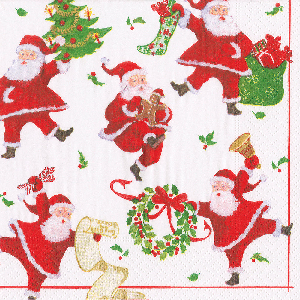 Dancing Santas by Robert Dohar White Christmas Caspari Paper Lunch Napkins 33 cm sq 3 ply 20 pack