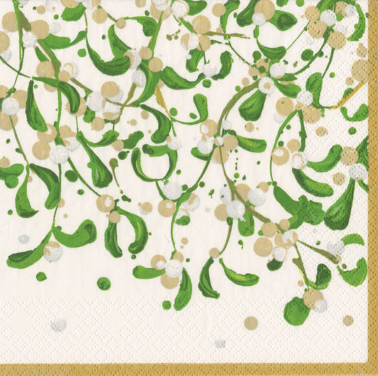 Modern Mistletoe Cream Green by Masaki Ryo Caspari Paper Lunch Napkins 33 cm sq 3 ply 20 pack