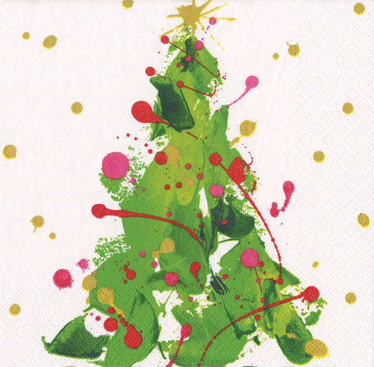 Splatter Tree by Masaki Ryo Christmas Caspari Paper Lunch Napkins 33 cm sq 3 ply 20 pack