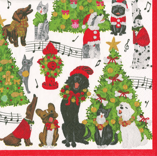Caroling Pets by Masaki Ryo Christmas Dogs Cats Caspari Paper Lunch Napkins 33 cm sq 3 ply 20 pack