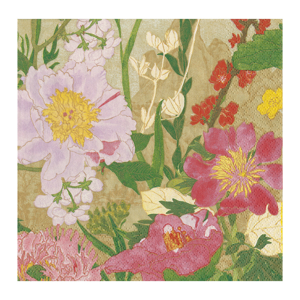 Mountain High Gold Floral Caspari Paper Lunch Napkins 33 cm sq 3 ply 20 pack