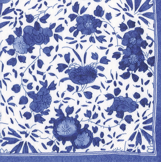 Blue Delft Floral Caspari Paper Lunch Napkins 33 cm sq 3 ply 20 pack
