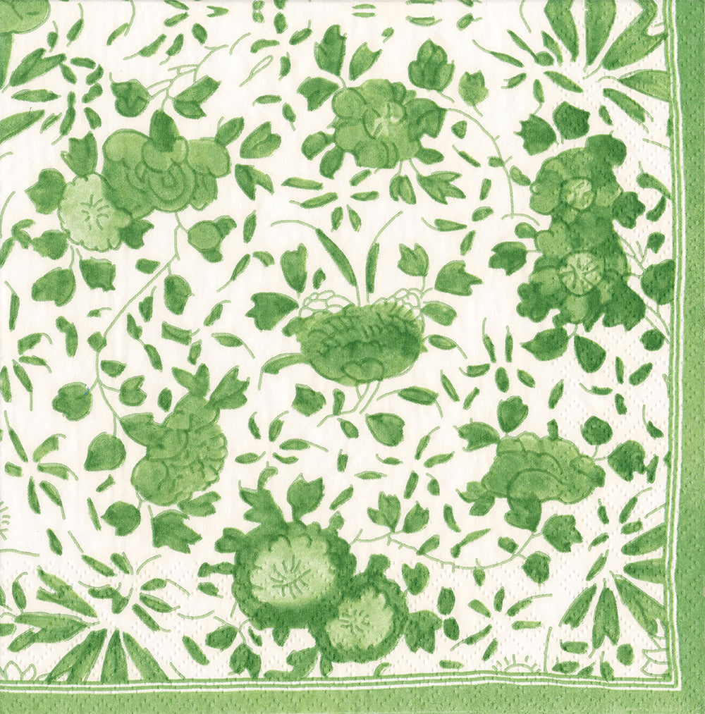 Green Delft Floral Caspari Paper Lunch Napkins 33 cm sq 3 ply 20 pack