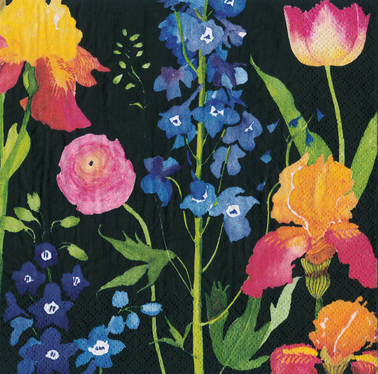 Black Summer Garden Multicoloured Flowers Caspari Paper Lunch Napkins 33 cm sq 3 ply 20 pack