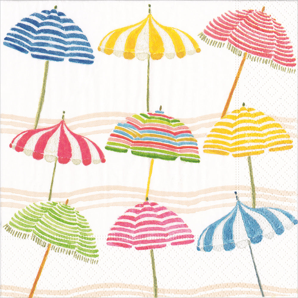 Beach Umbrellas Sand Multicoloured Stripes Caspari Paper Lunch Napkins 33 cm sq 3 ply 20 pack