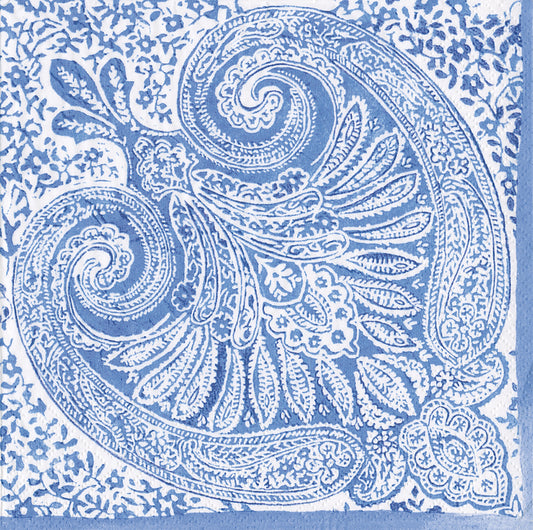 Blue Paisley Medallion Floral Caspari Paper Lunch Napkins 33 cm sq 3 ply 20 pack