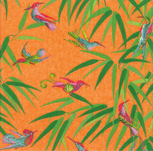 Orange Birds in Paradise Caspari Paper Lunch Napkins 33 cm sq 3 ply 20 pack