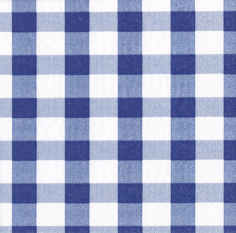 Blue Gingham Check Caspari Paper Lunch Napkins 33 cm sq 3 ply 20 pack