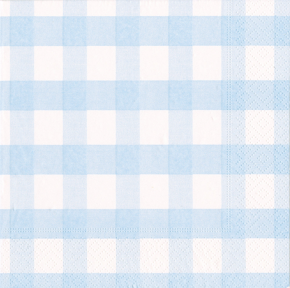 Blue Light Gingham Check Caspari Paper Lunch Napkins 33 cm sq 3 ply 20 pack