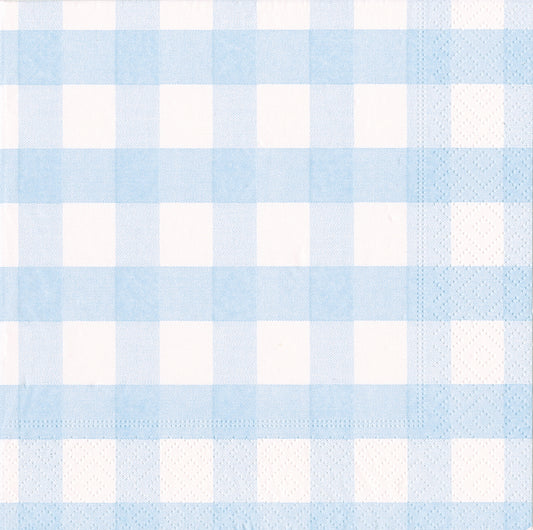 Blue Light Gingham Check Caspari Paper Lunch Napkins 33 cm sq 3 ply 20 pack