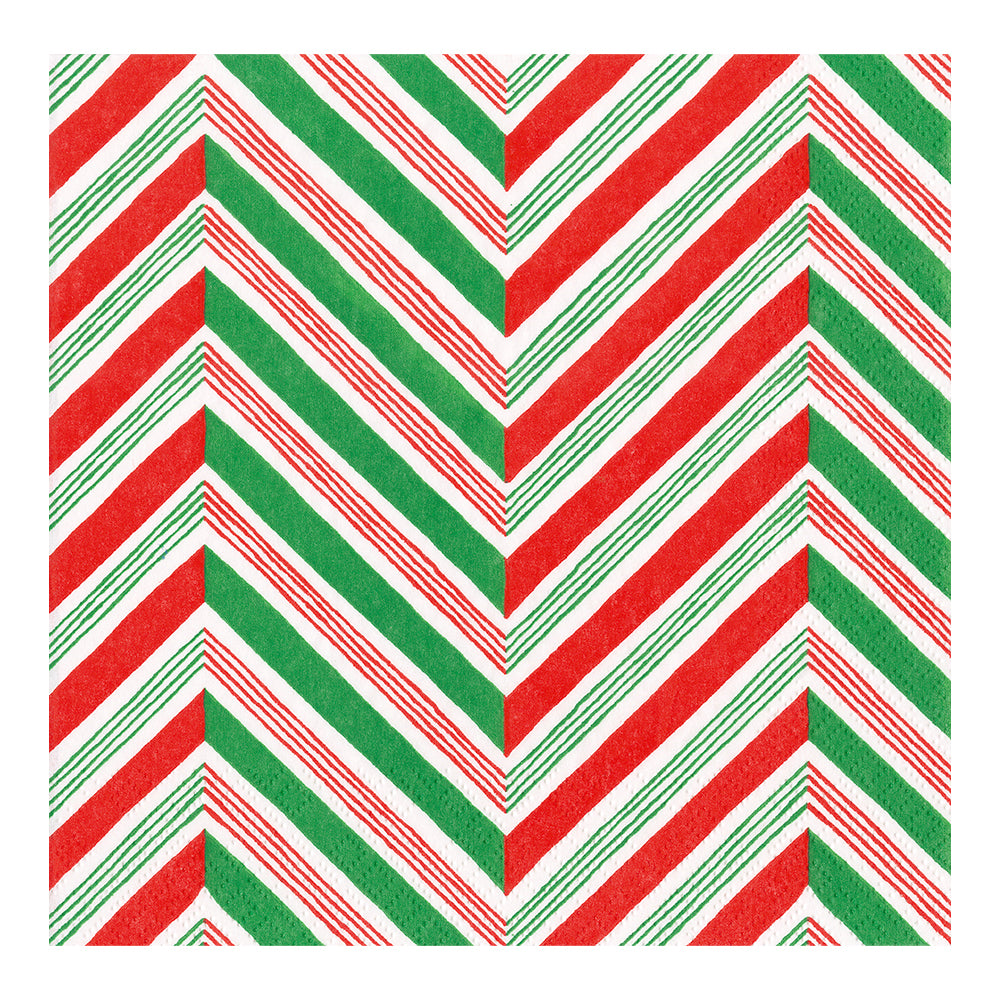 Candy Cane Stripes Red Green Zig Zag Christmas Caspari Paper Lunch Napkins 33 cm sq 3 ply 20 pack