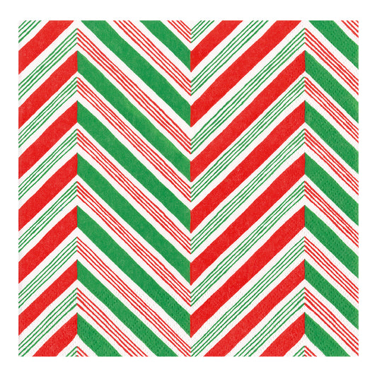 Candy Cane Stripes Red Green Zig Zag Christmas Caspari Paper Lunch Napkins 33 cm sq 3 ply 20 pack