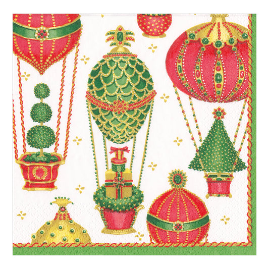 Christmas in the Air by Katharine Barnwell Hot Air Balloon Caspari Paper Lunch Napkins 33 cm sq 3 ply 20 pack