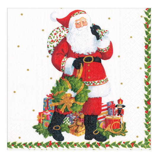 Jolly St. Nick Christmas Caspari Paper Lunch Napkins 33 cm sq 3 ply 20 pack