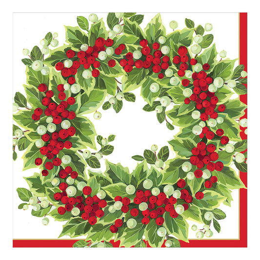 Holly and Berry Wreath Merry Christmas Caspari Paper Lunch Napkins 33 cm sq 3 ply 20 pack