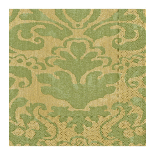 Palazzo Moss Green Gold Caspari Paper Lunch Napkins 33 cm sq 3 ply 20 pack