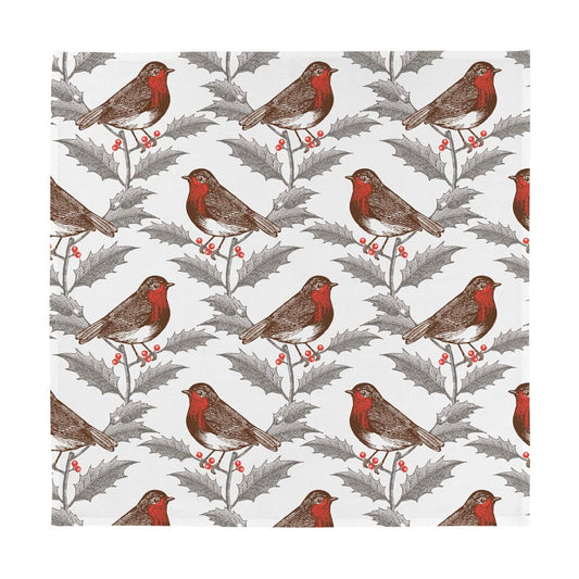 Thornback & Peel Robin and Holly Christmas Set of 4 Napkins 450 x 450mm Cotton