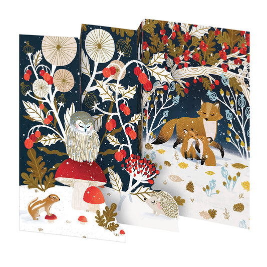 Fox Paw Prints in the Snow Tri fold Christmas Card 5 pack 90 x 140 mm + env Roger la Borde