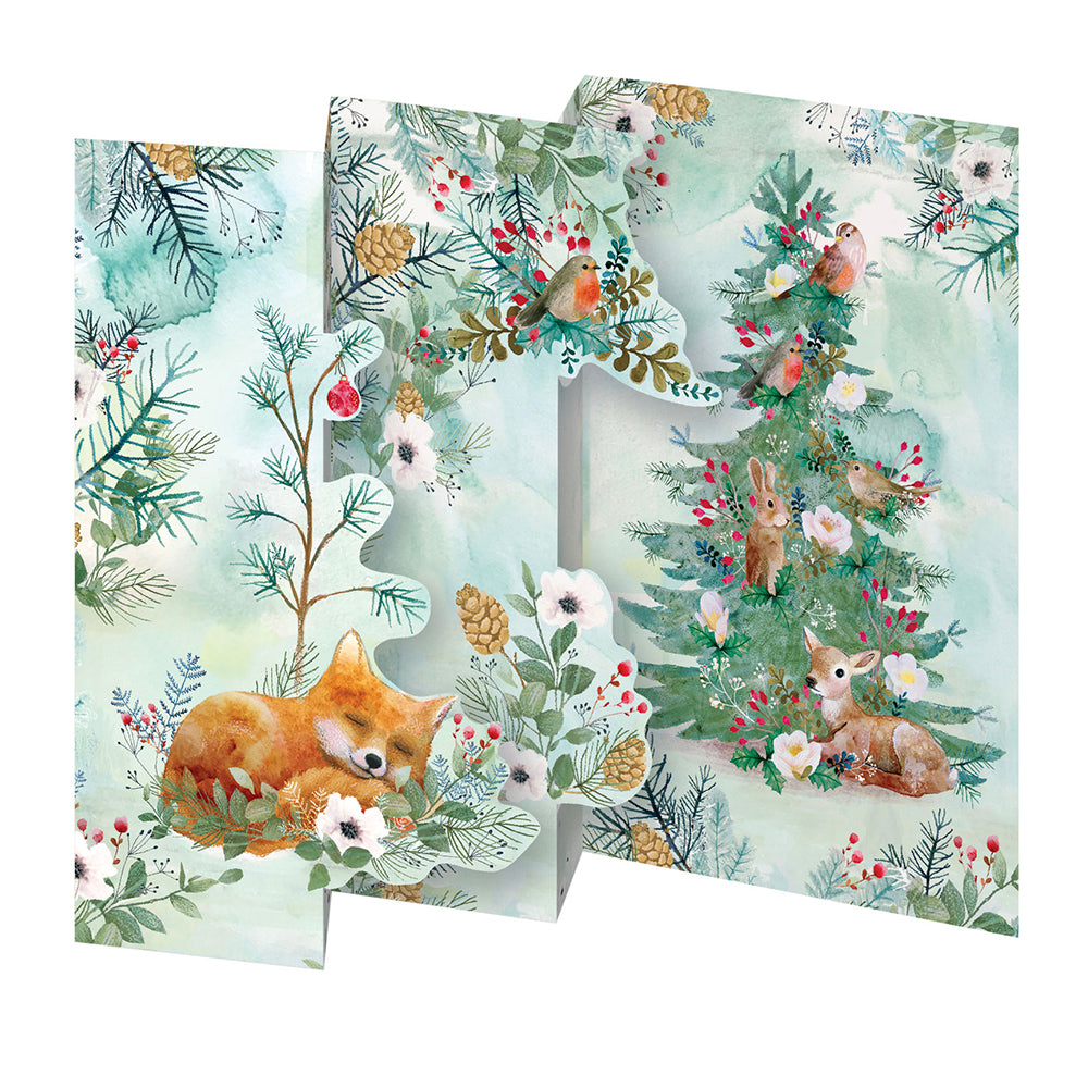 Tree and Little Fox Tri fold Christmas Card 5 pack 90 x 140 mm + env Roger la Borde