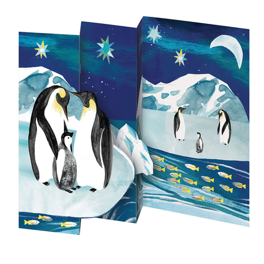 Penguin Trio Tri fold Christmas Card 5 pack 90 x 140 mm + env Roger la Borde