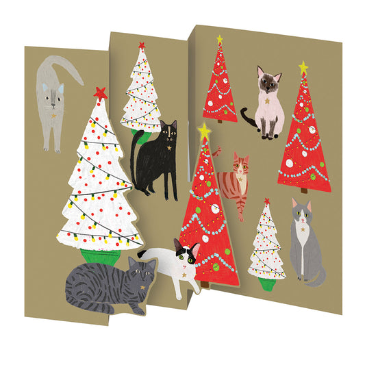 Cats Fabulous Felines Tri fold Christmas Card 5 pack 90 x 140 mm + env Roger la Borde
