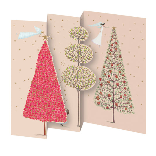 Angels and Trees Tri fold Christmas Card 5 pack 90 x 140 mm + env Roger la Borde