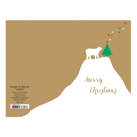 Polar Bear on Mountain Top Gold Foil Petite Christmas 8 Cards 150 x 90 mm Roger la Borde